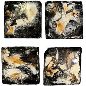 MARBLED resin coated slate Coasters set of 4